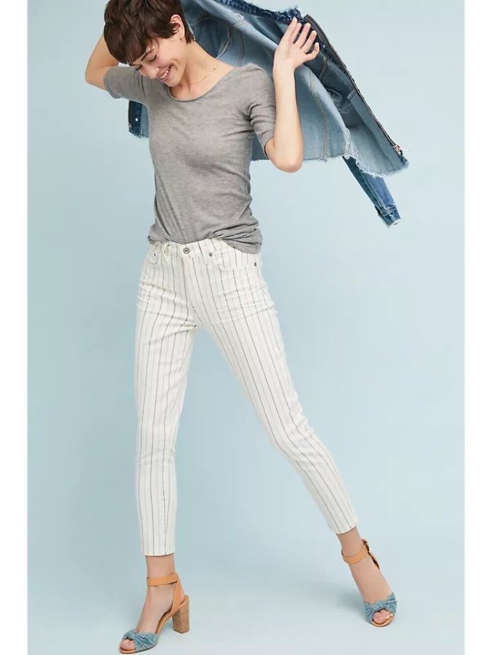 Citizens of Humanity Rocket High-Rise Skinny Jeans Pinstripe White 26 Casual